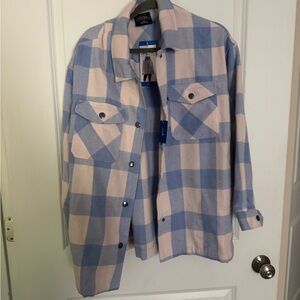 Blue and Cream Plaid Button-Up jacket